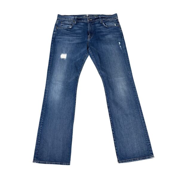 7 For All Mankind Brett Boot Straight Blue Denim Jeans US Men's 38X34 - Picture 1 of 6